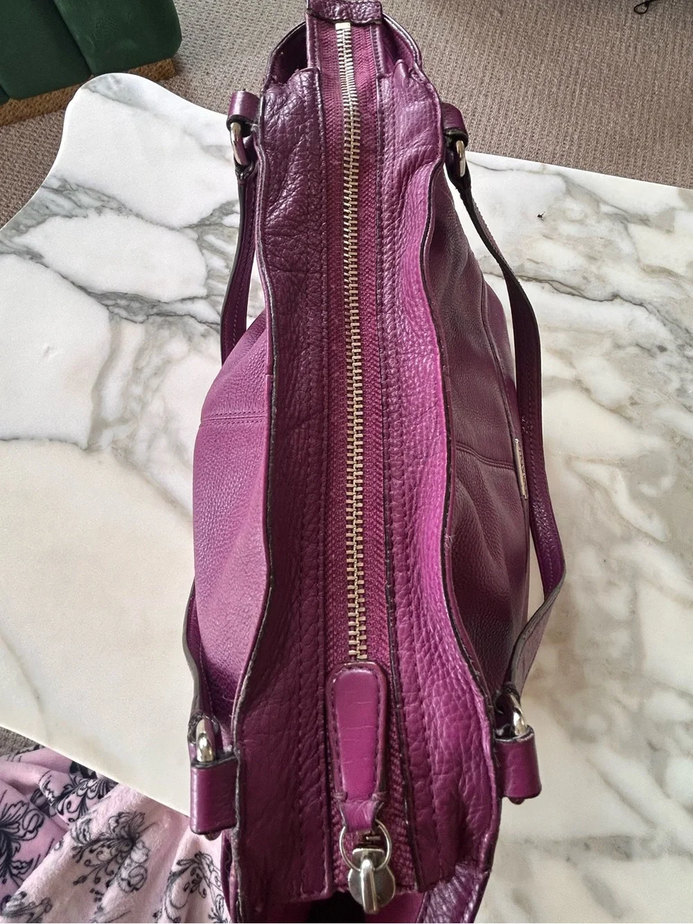 Purple plum pebbled leather Coach Park Carrie Tote